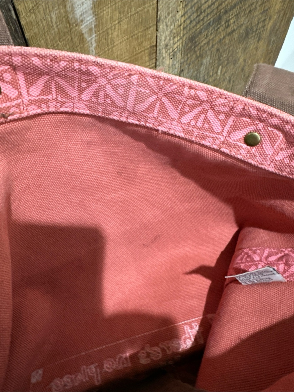 Life Is Good Pink Canvas Tote Bag Brown Handles “There’s No Place Like Roam” - Picture 8 of 11